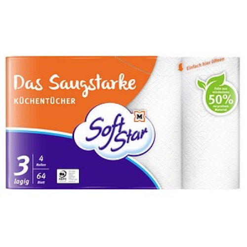 Soft Star Küchenrollen Das Saugstarke 3-lagig, 4 Rollen