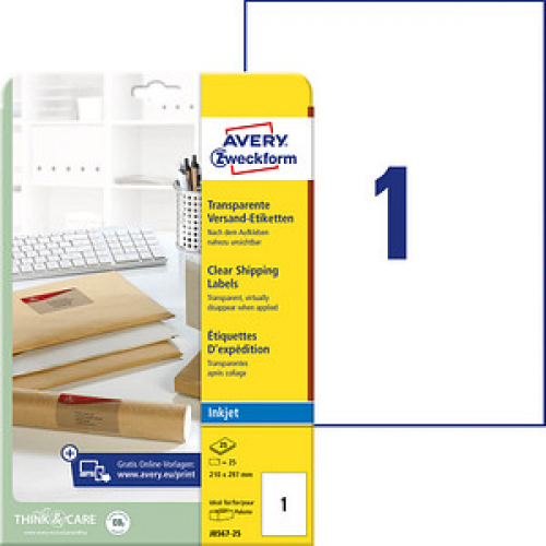 25 AVERY Zweckform Folien-Versandetiketten J8567-25 transparent 210,0 x 297,0 mm