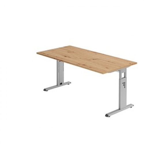 HAMMERBACHER OS 16 höhenverstellbarer Schreibtisch asteiche rechteckig, C-Fuß-Gestell silber 160,0 x 80,0 cm