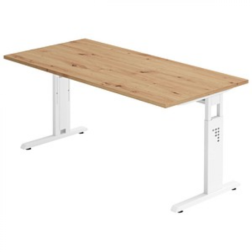 HAMMERBACHER OS 16 höhenverstellbarer Schreibtisch asteiche rechteckig, C-Fuß-Gestell weiß 160,0 x 80,0 cm