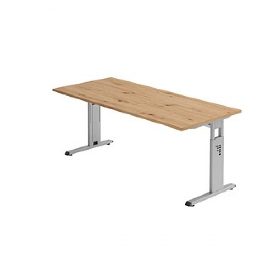 HAMMERBACHER OS 19 höhenverstellbarer Schreibtisch asteiche rechteckig, C-Fuß-Gestell silber 180,0 x 80,0 cm