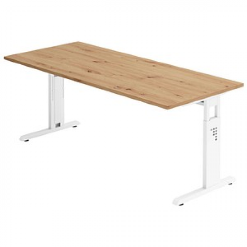 HAMMERBACHER OS 19 höhenverstellbarer Schreibtisch asteiche rechteckig, C-Fuß-Gestell weiß 180,0 x 80,0 cm