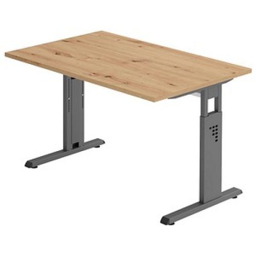 HAMMERBACHER OS 12 Gradeo höhenverstellbarer Schreibtisch asteiche rechteckig, C-Fuß-Gestell grau 120,0 x 80,0 cm