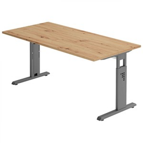 HAMMERBACHER OS 16 höhenverstellbarer Schreibtisch asteiche rechteckig, C-Fuß-Gestell grau 160,0 x 80,0 cm