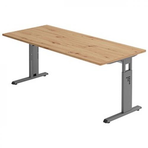 HAMMERBACHER OS 19 höhenverstellbarer Schreibtisch asteiche rechteckig, C-Fuß-Gestell grau 180,0 x 80,0 cm