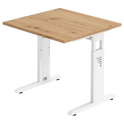 HAMMERBACHER OS 08 Gradeo höhenverstellbarer Schreibtisch asteiche quadratisch, C-Fuß-Gestell weiß 80,0 x 80,0 cm