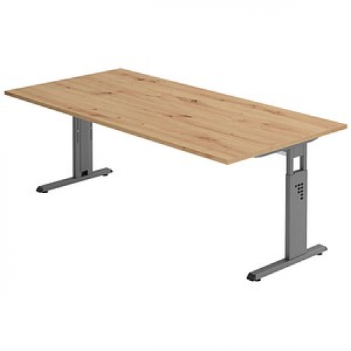 HAMMERBACHER OS 2E höhenverstellbarer Schreibtisch asteiche rechteckig, C-Fuß-Gestell grau 200,0 x 100,0 cm