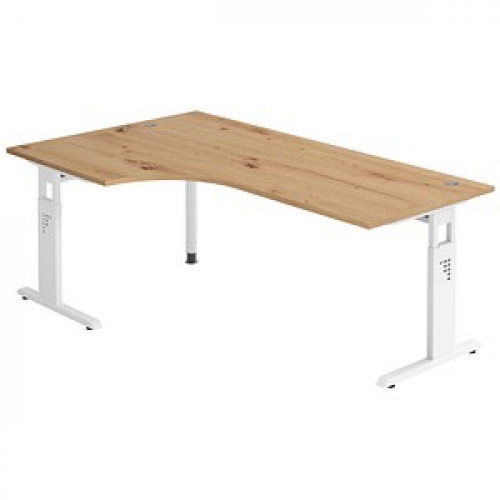 HAMMERBACHER OS 82 höhenverstellbarer Schreibtisch asteiche L-Form, C-Fuß-Gestell weiß 200,0 x 80,0/120,0 cm