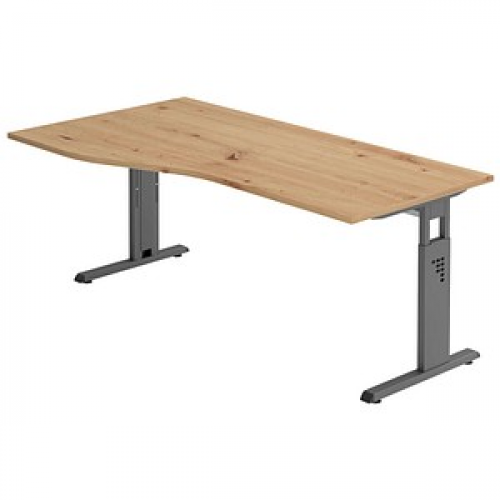 HAMMERBACHER OS 18 höhenverstellbarer Schreibtisch asteiche Trapezform, C-Fuß-Gestell grau 180,0 x 80,0/100,0 cm