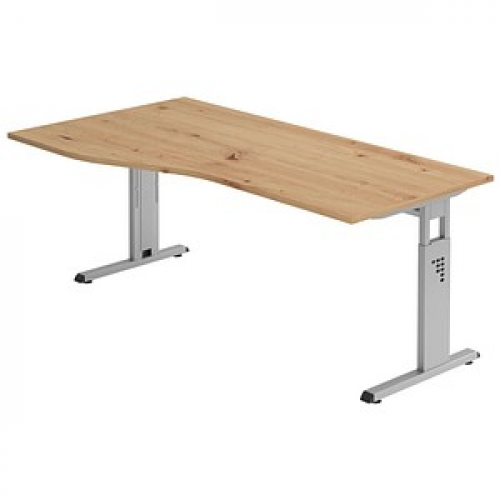 HAMMERBACHER OS 18 höhenverstellbarer Schreibtisch asteiche Trapezform, C-Fuß-Gestell silber 180,0 x 80,0/100,0 cm