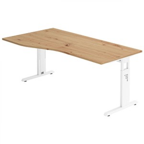 HAMMERBACHER OS 18 höhenverstellbarer Schreibtisch asteiche Trapezform, C-Fuß-Gestell weiß 180,0 x 80,0/100,0 cm