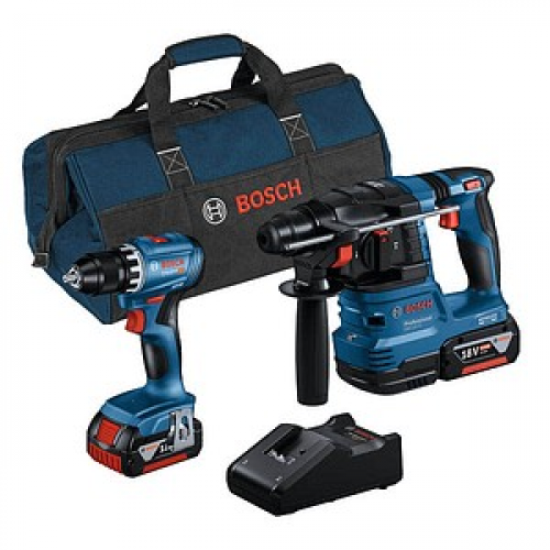 AKTION: BOSCH Professional GSR 18V-45 + GBH 18V-22 Akku-Bohrhammer-Set 18,0 V, mit 2 Akkus mit Prämie nach Registrierung