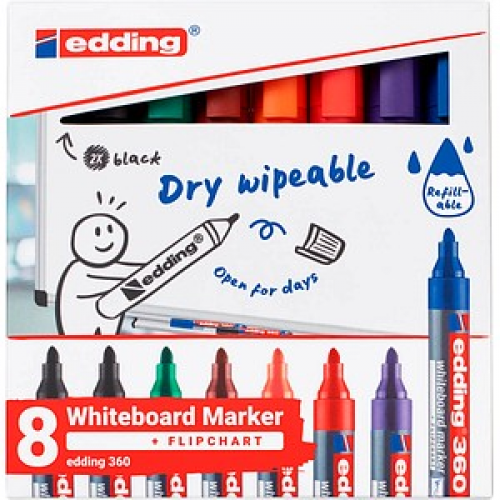 edding 360 Whiteboard-Marker farbsortiert 1,5 - 3,0 mm, 8 St.