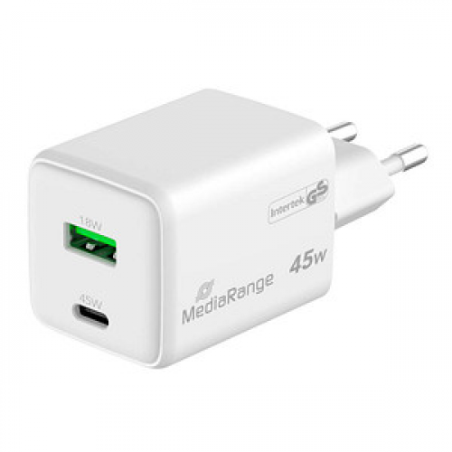 MediaRange 45W USB A/USB C Quick Charge Ladeadapter weiß, 45 Watt