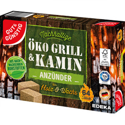 GUT&GÜNSTIG Kamin- & Grillanzünder Öko Grill & Kamin braun 64 St.