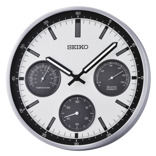 Seiko QXA823S Wanduhr Thermometer Hygrometer Weiß/Schwarz