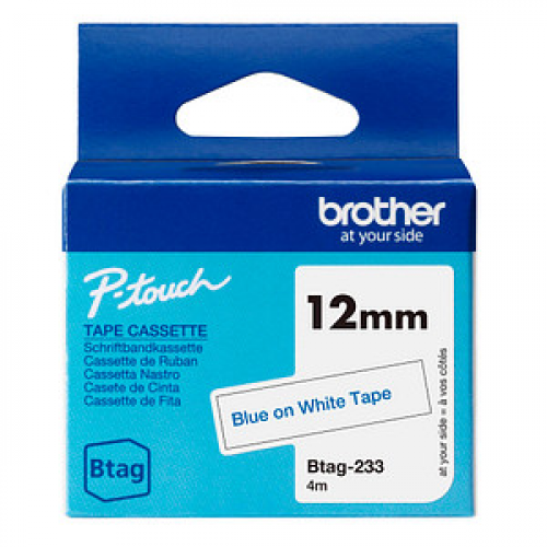 brother Schriftband Btag Btag-233 BTAG233, 12 mm blau auf weiß