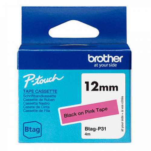 brother Schriftband Btag Btag-P31 BTAGP31, 12 mm schwarz auf pink