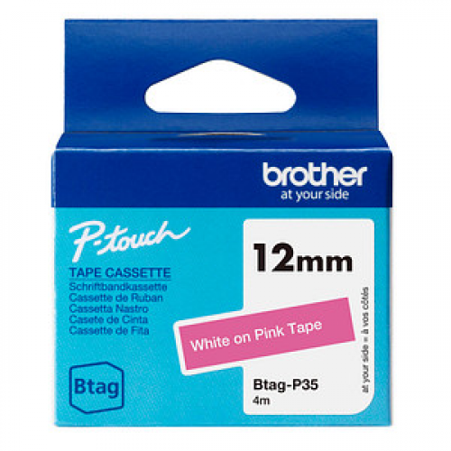 brother Schriftband Btag Btag-P35 BTAGP35, 12 mm weiß auf pink