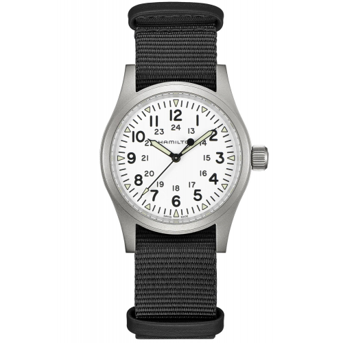 Hamilton H69439910 Armbanduhr Khaki Field Mechanical 38 mm Schwarz/Weiß