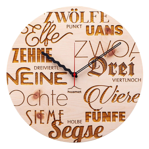 Huamet CH40-A2413 Holz-Wanduhr Textuhr Zirbe Ø 30 cm