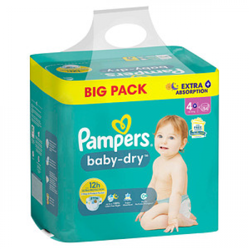 Pampers® Windeln baby-dry™ BIG PACK  Größe Gr.4+ (10-15 kg) für Babys und Kleinkinder, 54 St.