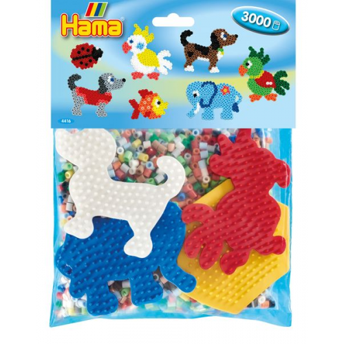 Hama 4416 - Elefant, Papagei, Hund, Sechseck, Stiftplatten und Bügelperlen midi, 3000 Stück