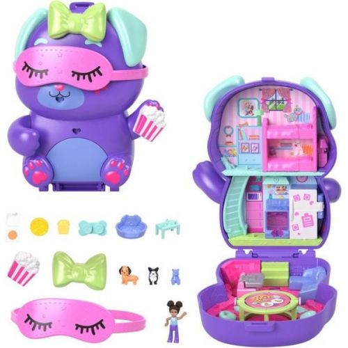 Polly Pocket Übernachtungsparty-Welpen-Spielset mit 1 kleinen Puppe und zwei H