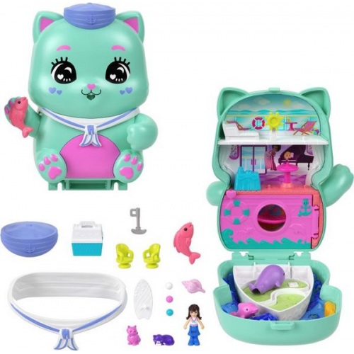 Polly Pocket Matrosenkatze-Schatulle, Spielset mit 1 kleinen Puppe und zwei Kä