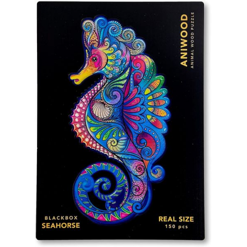 Aniwood J2323M - Animal Wood Puzzle, Blackbox Seahorse M, Seepferdchen, Holz-Puzzle, 150 Teile