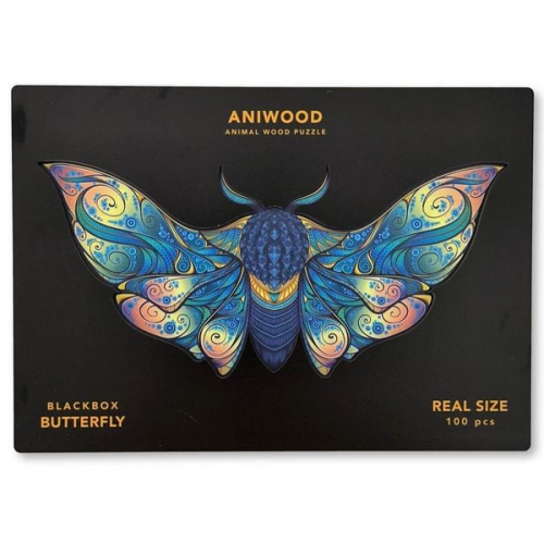 Aniwood J2320M - Animal Wood Puzzle, Blackbox Butterfly M, Schmetterling, Holz-Puzzle, 150 Teile