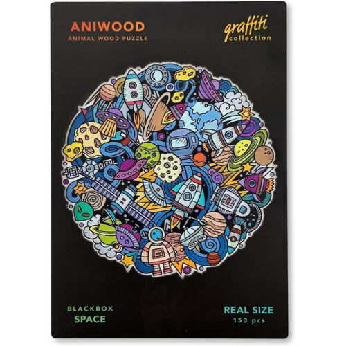 BestSaller J7406M - Aniwood Puzzle, Graffiti Collection, Space, Holz-Puzzle, 150 Teile, Weltraum Mandala