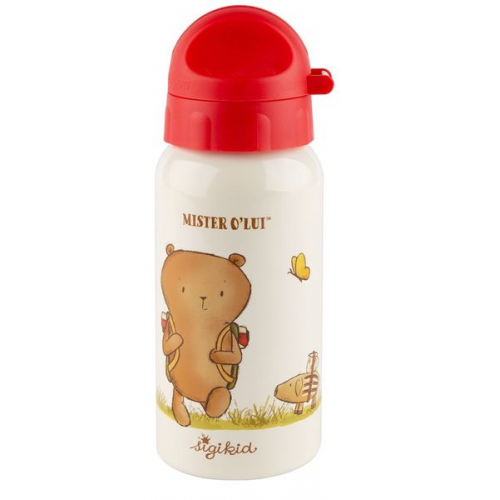 Sigikid 52927 - Trinkflasche Mister OLui, Motiv: Biberbär, Edelstahl 400 ml, Höhe: 18 cm