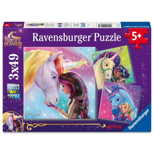 Ravensburger Kinderpuzzle - 12004163 Unicorn Academy - Puzzle für Kinder ab 5 Jahren, mit 3x49 Teilen