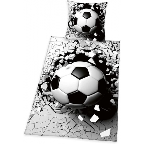 Herding 4459287050 - 3D Fußball Bettwäsche-Set, Baumwolle, 80x80/135x200 cm