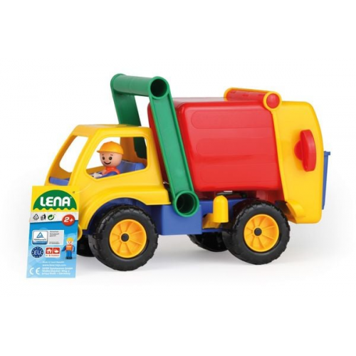 LENA® 04356EC - Aktive, Müllwagen mit Spielfigur, mehrfarbig, Länge 30 cm