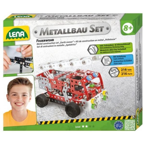 LENA® 42676 - Metallbau Set Feuerwehr, 216 Teile, Konstruktionsspielzeug