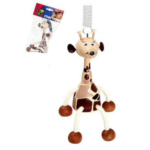 Mertens 90913 - Giraffe mit Spiralfeder, Springfigur, Schwingtier, Holz/Metall/Stoff, Höhe: 19 cm