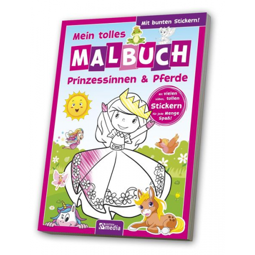 Malbuch mit Stickern: Prinzessin, Pferde, Ponys