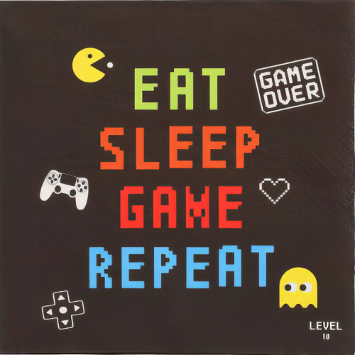 Motivservietten 3-lagig 33x33 cm GAMER Motiv 'Eat Sleep Game Repeat' 20 Stk.