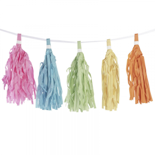 Tassel-Girlande "Pastellfarben" aus Papier schwer entflammbar 3m, 1 Stk.