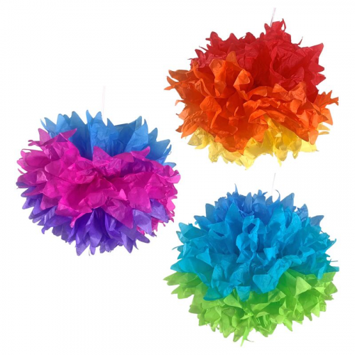 Pompons "Farbenspiel" aus Papier schwer entflammbar O40cm, 3 Stk.