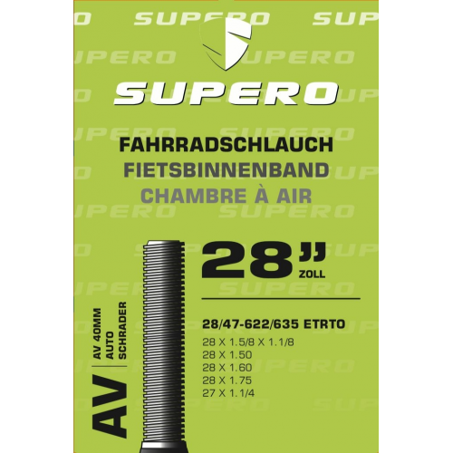 Supero Fahrradschlauch 28&quot; Schrader40 28/47-622/635 schwarz