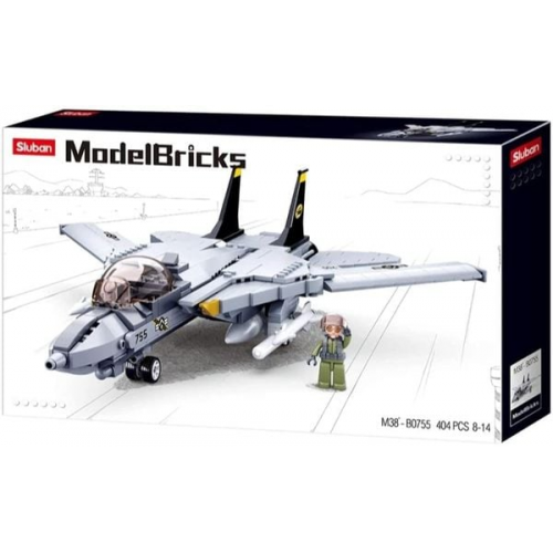 Sluban Model Bricks M38-B0755 - F-14 Tomcat Kampfjet III, Düsenjet, Bausatz, 404 Klemmbausteine, 1 Figur