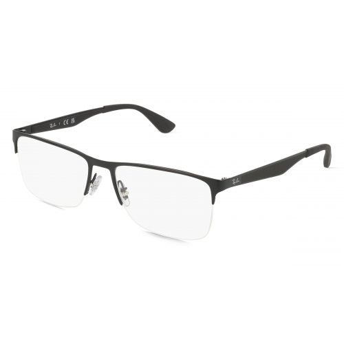 Ray Ban 0RX6335 Unisex-Brille inkl. Gläser Halbrand Eckig Kunststoff-Gestell 56mm/17mm/145mm, schwarz