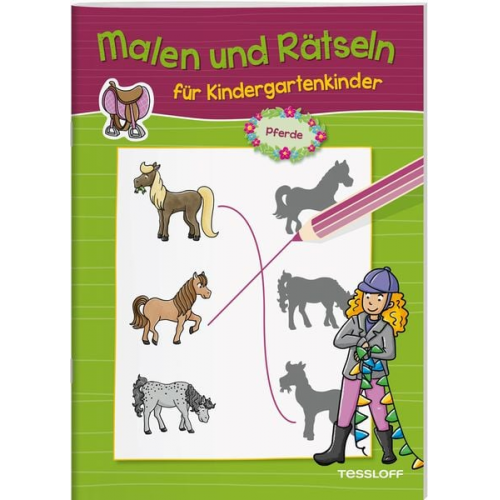 Malen und Rätseln für Kindergartenkinder. Pferde