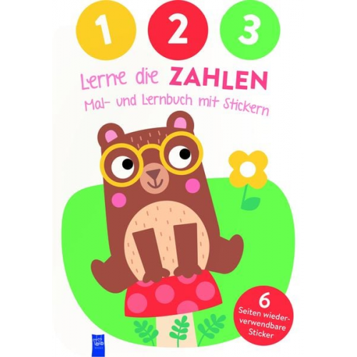 1,2,3 - Lerne die Zahlen - Mal- und Lernbuch mit Stickern (Cover Bär)