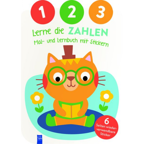 1,2,3 - Lerne die Zahlen - Mal- und Lernbuch mit Stickern (Cover Katze)