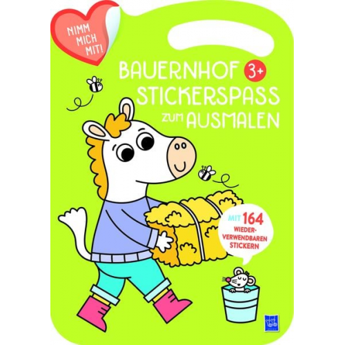 Bauernhof Stickerspaß zum Ausmalen 3+ (Cover grün, Pferd)