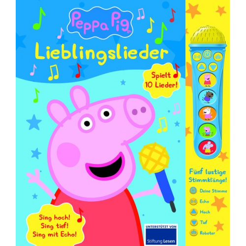 Peppa Pig - Lieblingslieder - Mikrofonbuch - Pappbilderbuch mit abnehmbarem Mikrofon mit 5 lustigen Stimmklängen und 10 Melodien - Peppa Wutz